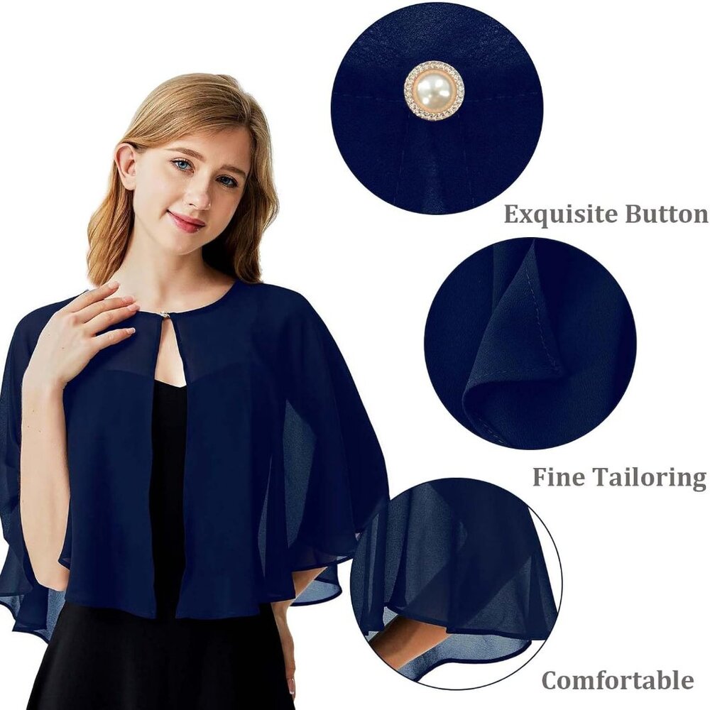 Chiffon Capelet Women's Soft Shawls and Wraps for Evening Dresses, Wedding Forma - Picture 4 of 5